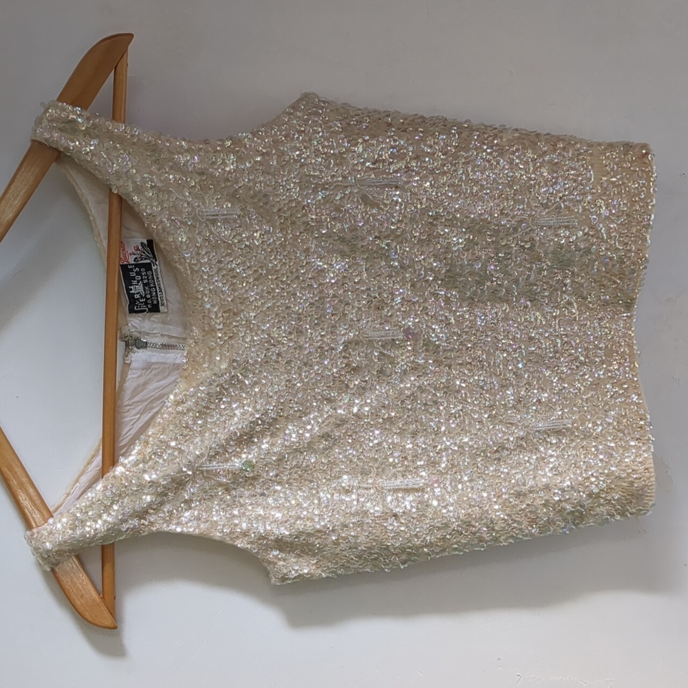 Vintage Top Iridescent Sequin Lined Tasseled Wool Tank